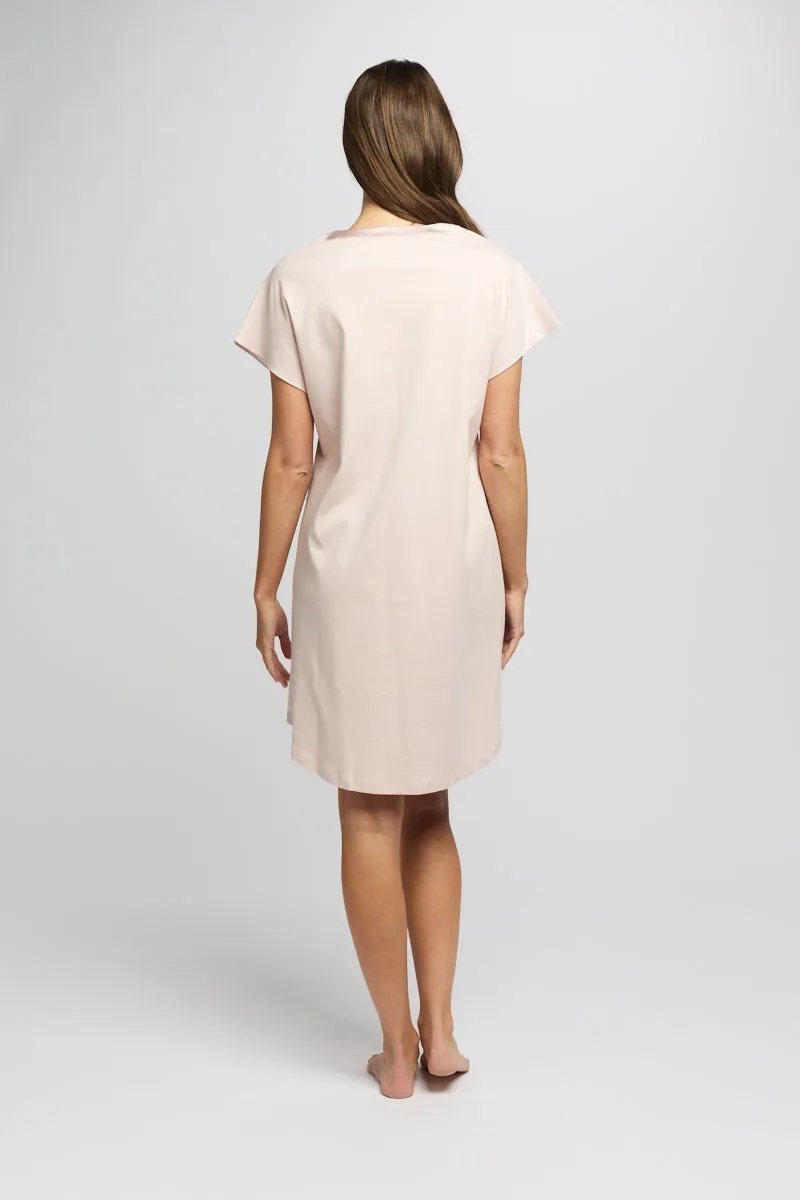 Silk Trim Supima Cotton V Nightshirt - Pink