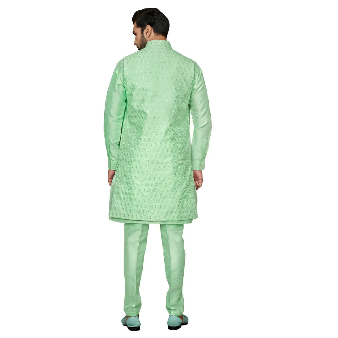 Silk Wedding Pista Green IndoWestern