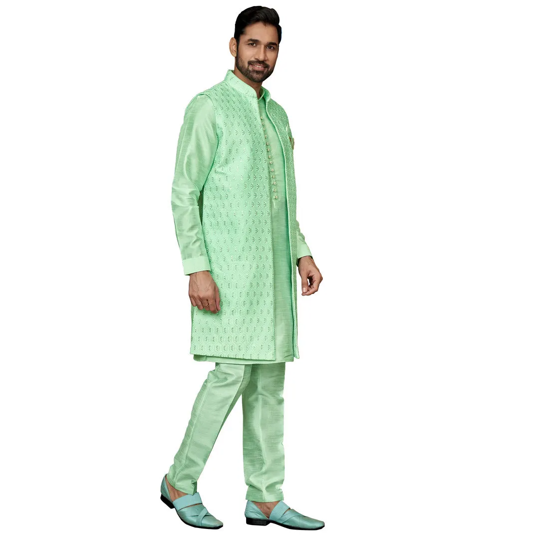 Silk Wedding Pista Green IndoWestern