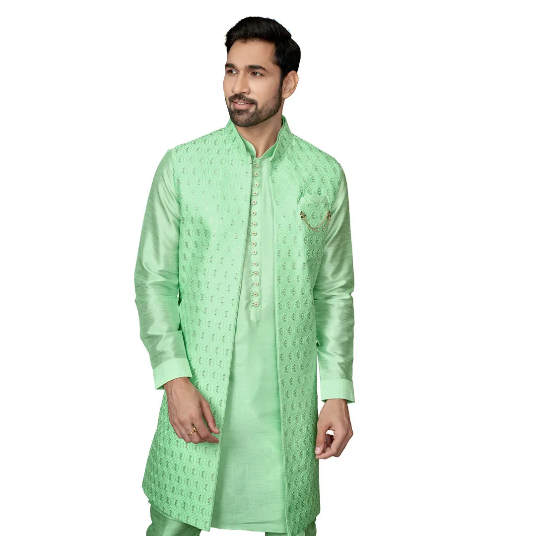 Silk Wedding Pista Green IndoWestern