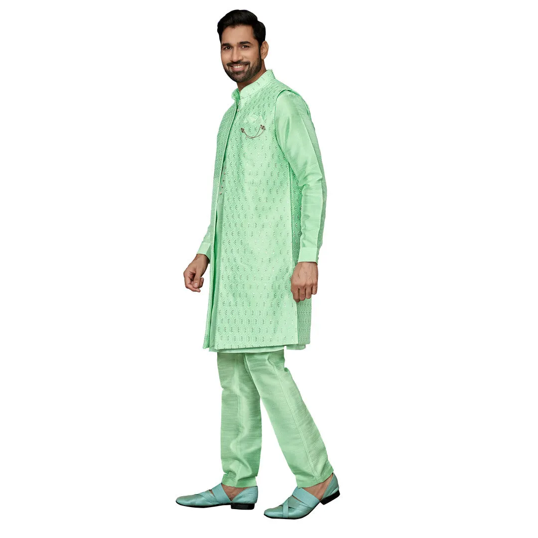 Silk Wedding Pista Green IndoWestern
