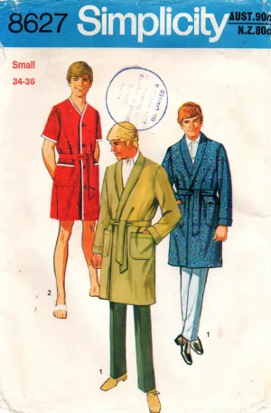 Simplicity 8627 Mens or Teen Boys Wrap Robe Dressing Gown 1970s Vintage Sewing Pattern Size SMALL Chest 34 - 36 inches