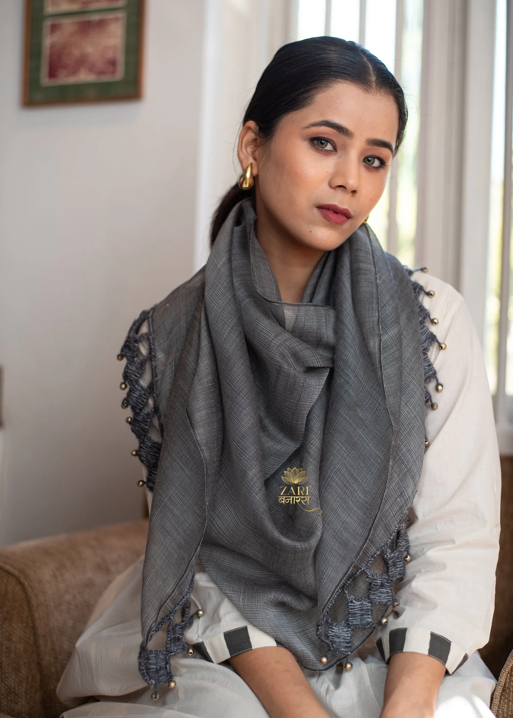 Slate Knot & Gleam Silk Scarf