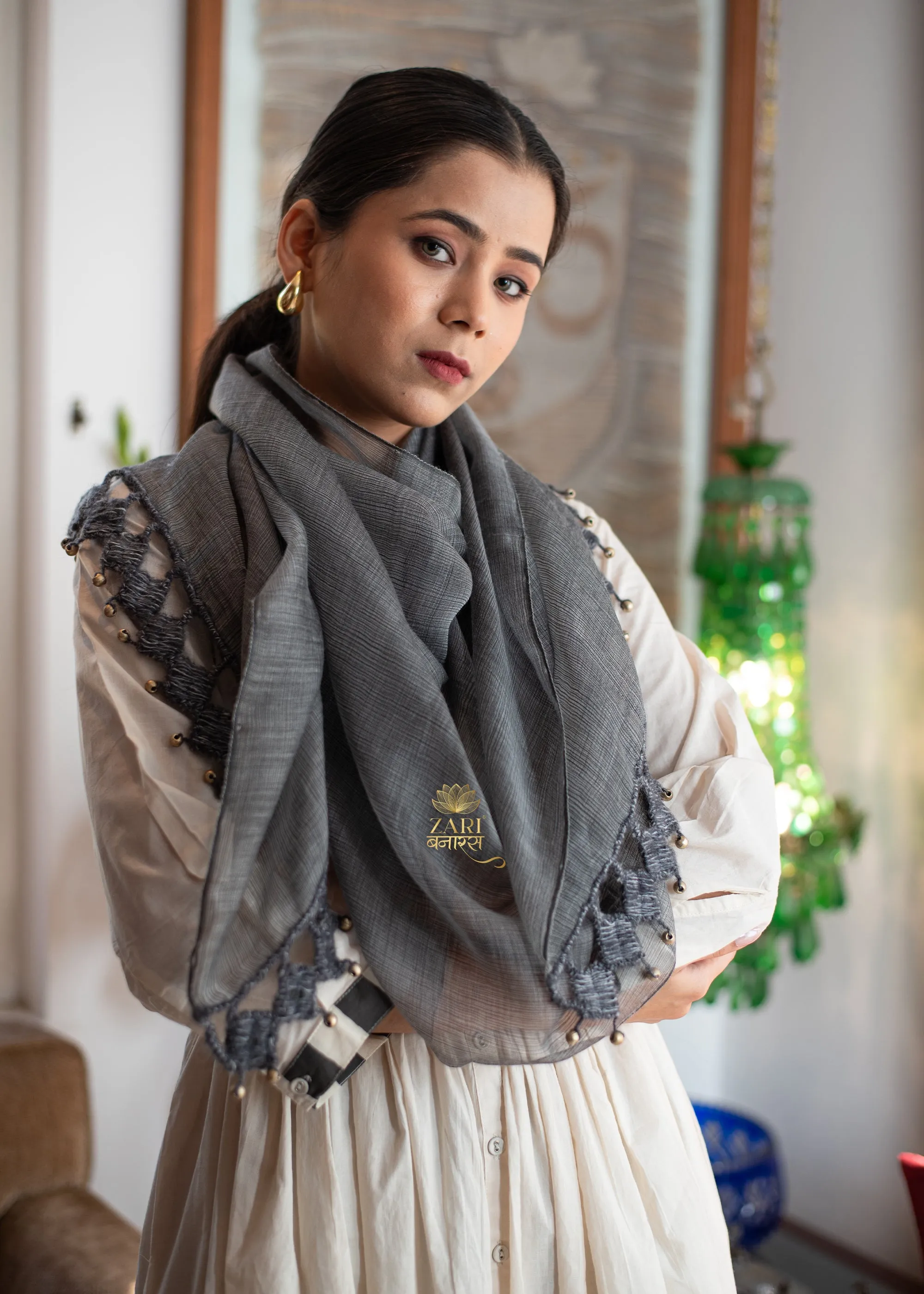 Slate Knot & Gleam Silk Scarf