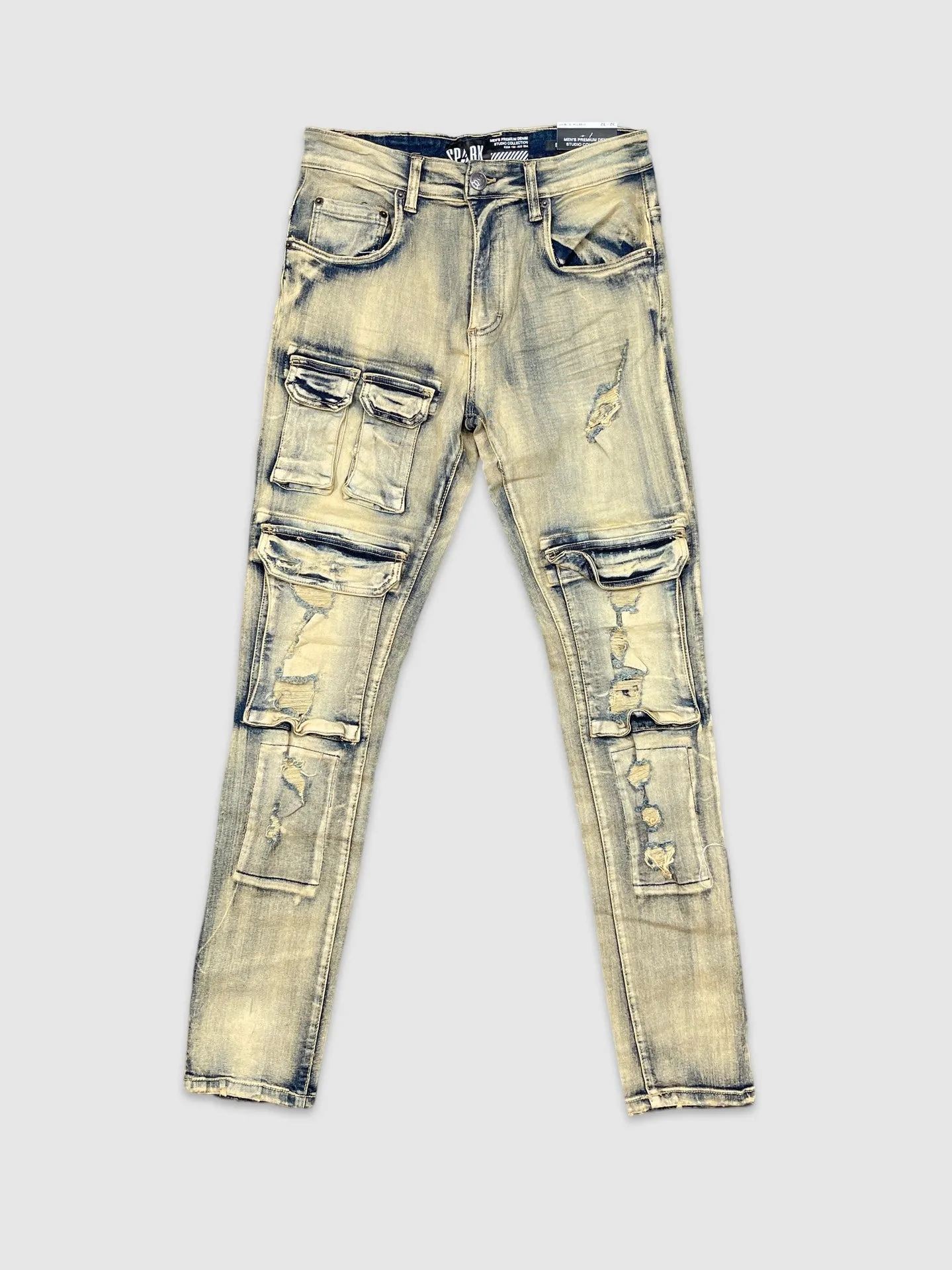 SLE-S4415-Slim Fit Cargo Pocket Denim Pants