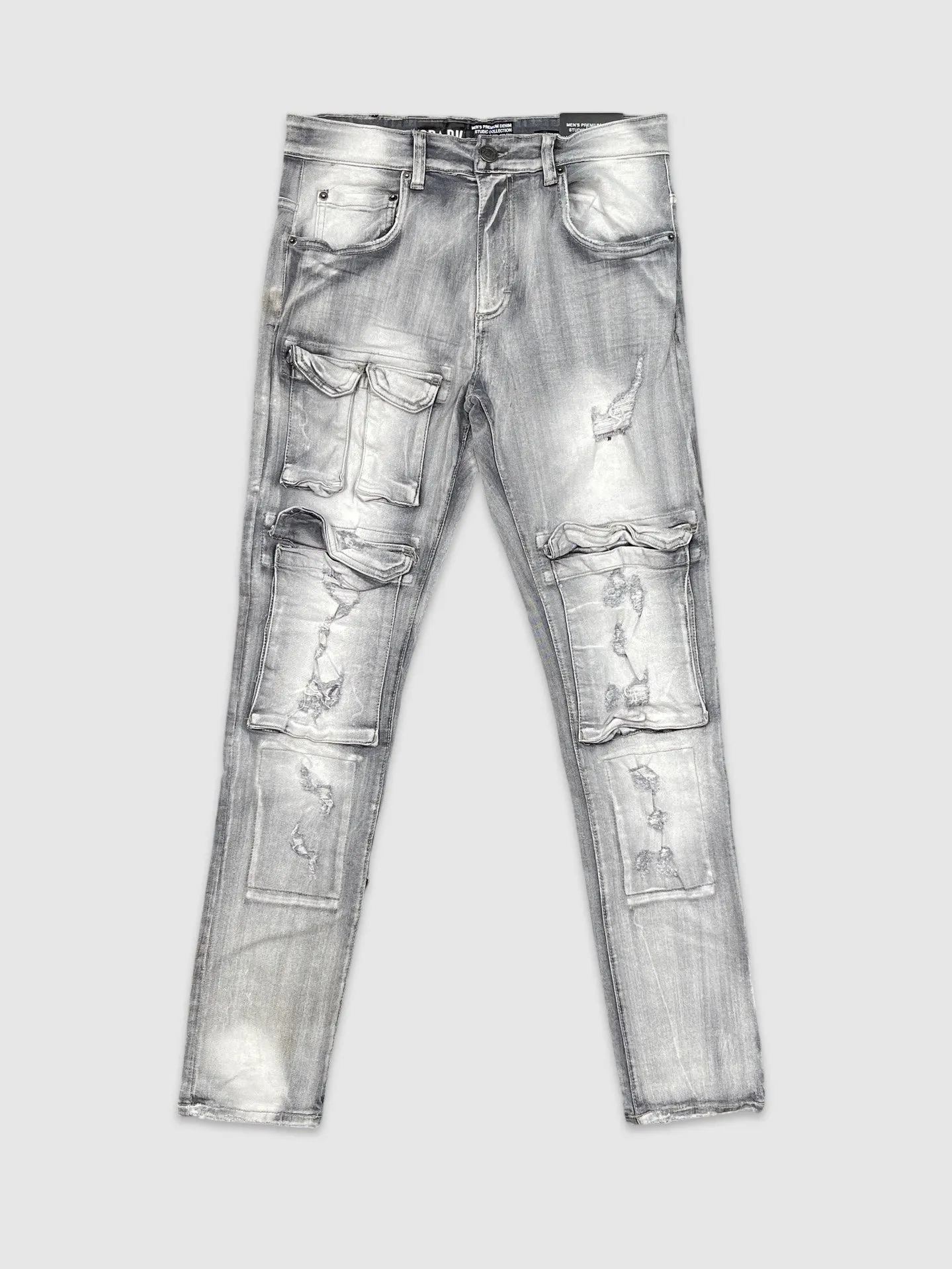 SLE-S4415-Slim Fit Cargo Pocket Denim Pants