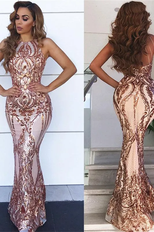 Sleeveless Appliques Chic Sheath Prom Dresses Mermaid Champagne Evening Dress