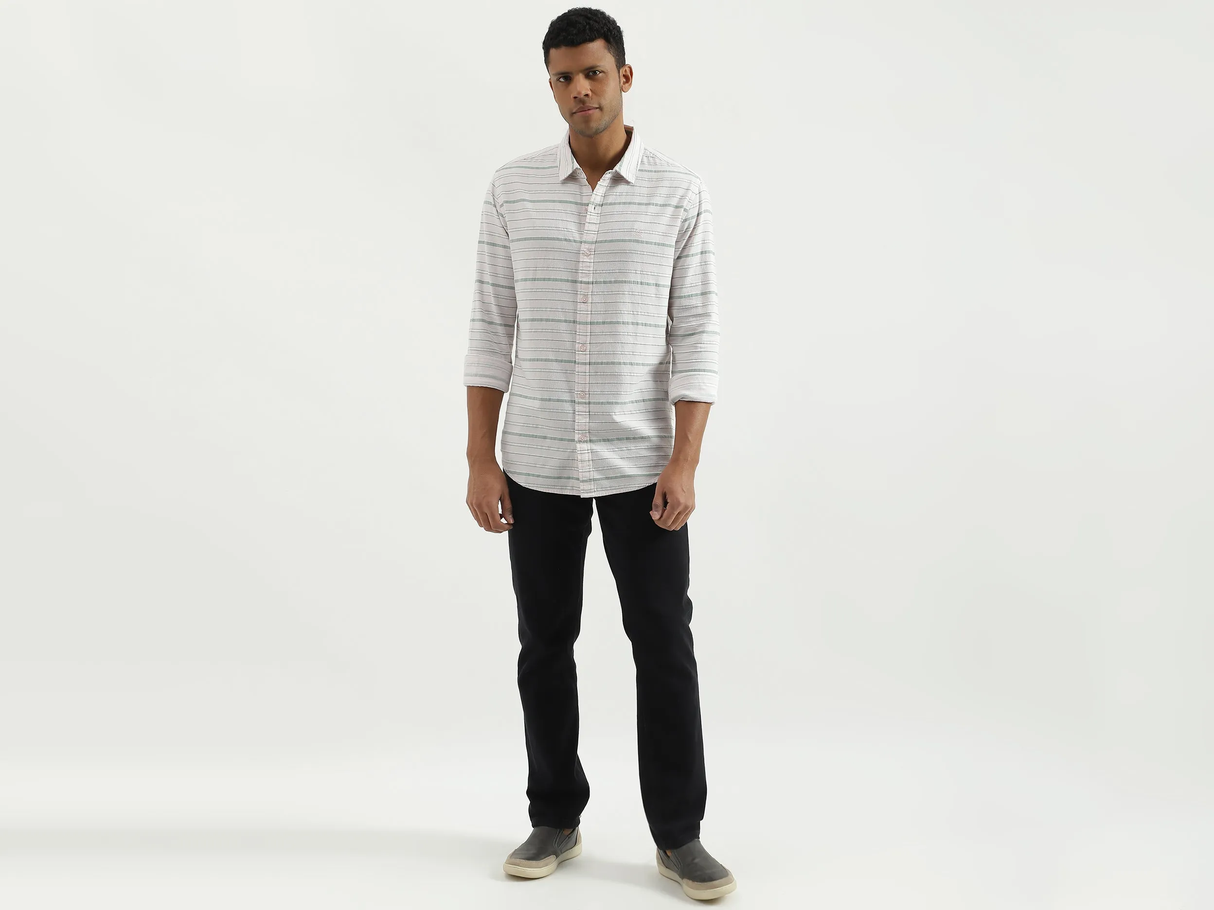 Slim Fit Spread Collar Striped Shirt