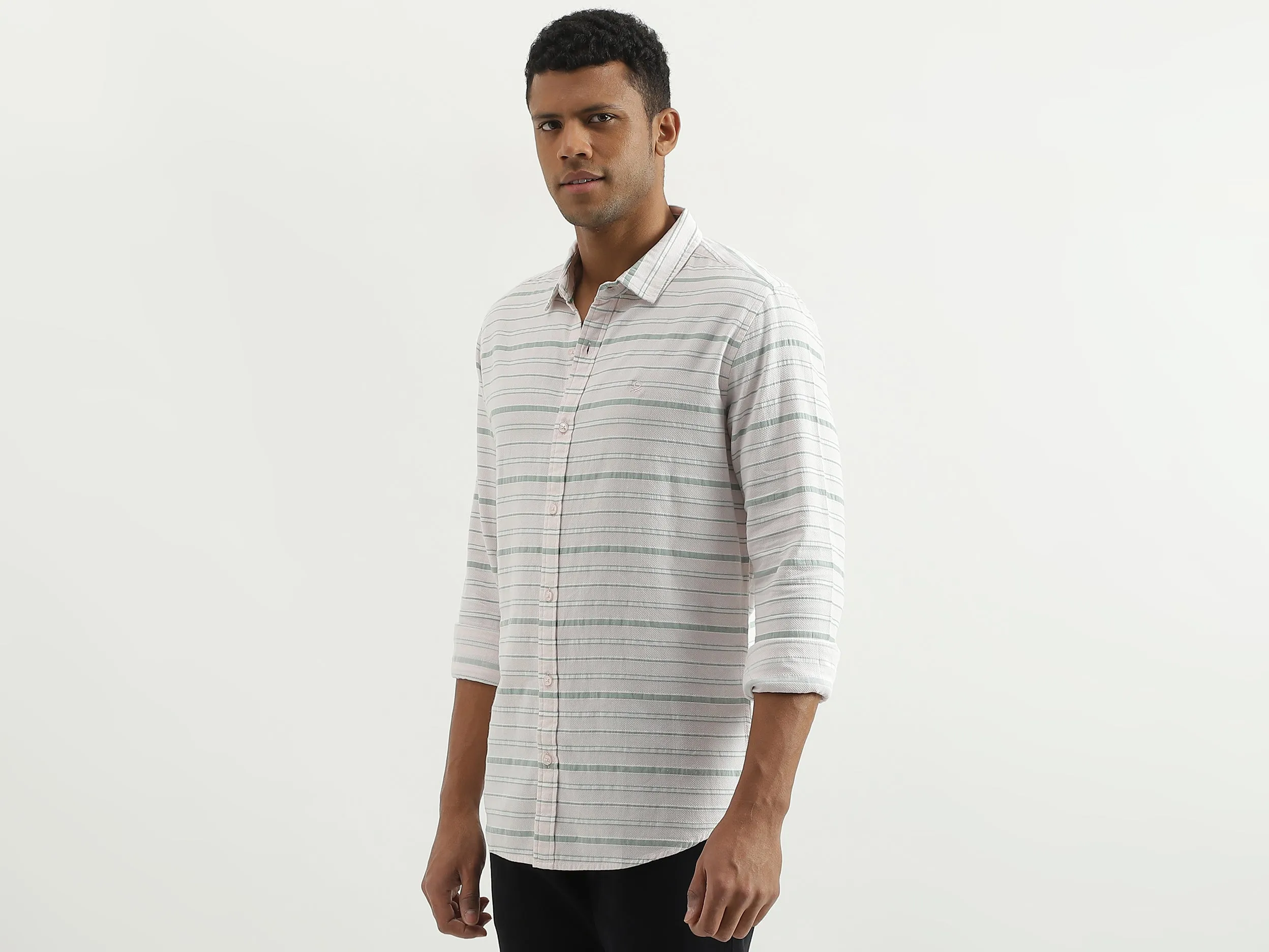 Slim Fit Spread Collar Striped Shirt