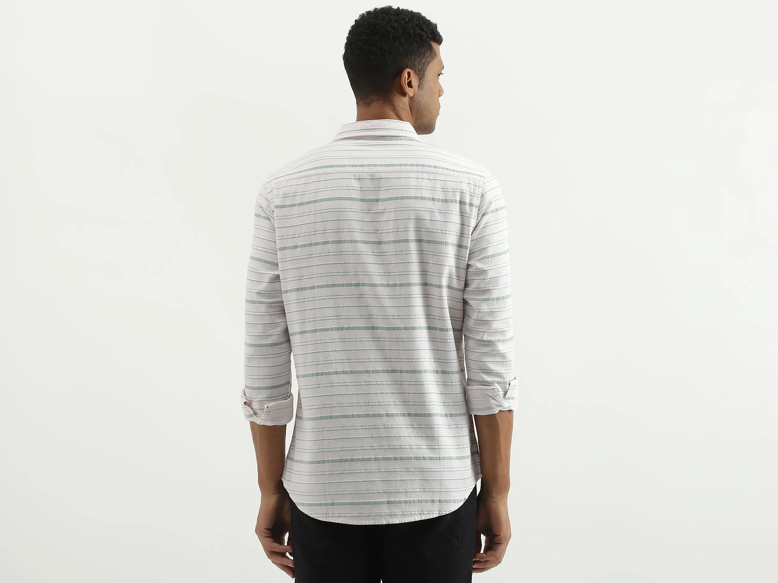 Slim Fit Spread Collar Striped Shirt