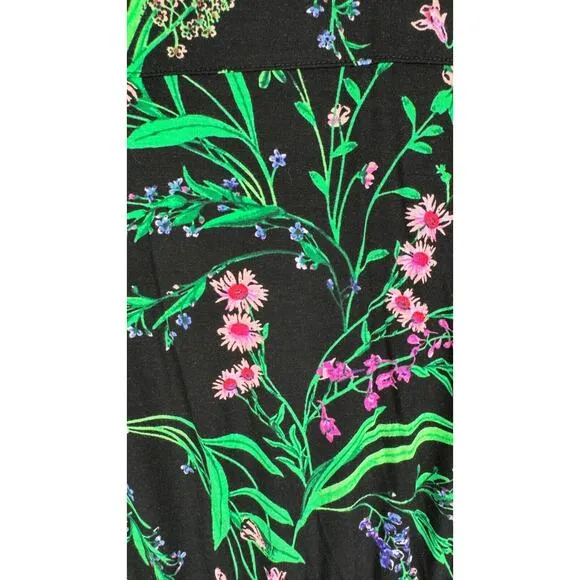 Soma Womens Cool Nights Kimono Robe Belted Passage Floral Black Size S/M NWT