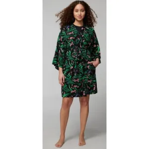 Soma Womens Cool Nights Kimono Robe Belted Passage Floral Black Size S/M NWT