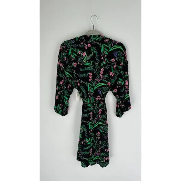 Soma Womens Cool Nights Kimono Robe Belted Passage Floral Black Size S/M NWT