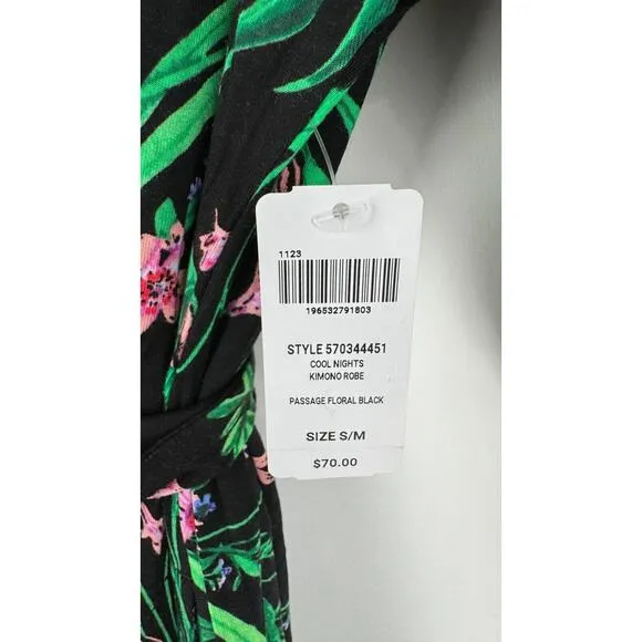 Soma Womens Cool Nights Kimono Robe Belted Passage Floral Black Size S/M NWT