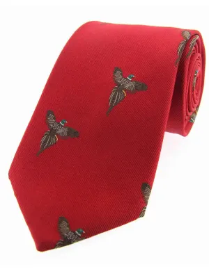 SOPRANO Flying Pheasants Woven Silk Country Tie - Red