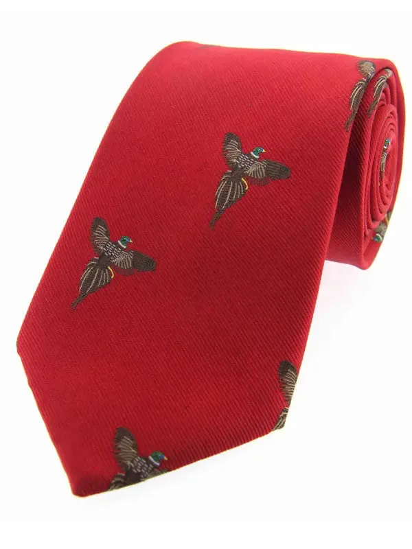 SOPRANO Flying Pheasants Woven Silk Country Tie - Red