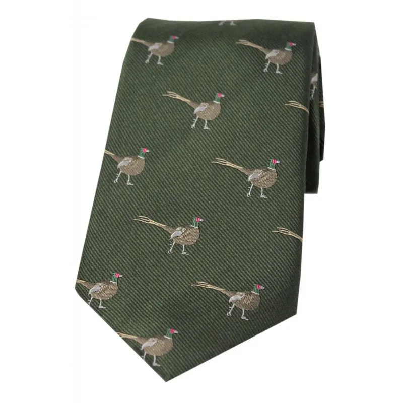 SOPRANO Standing Male Pheasant Woven Silk Country Tie - Country Green