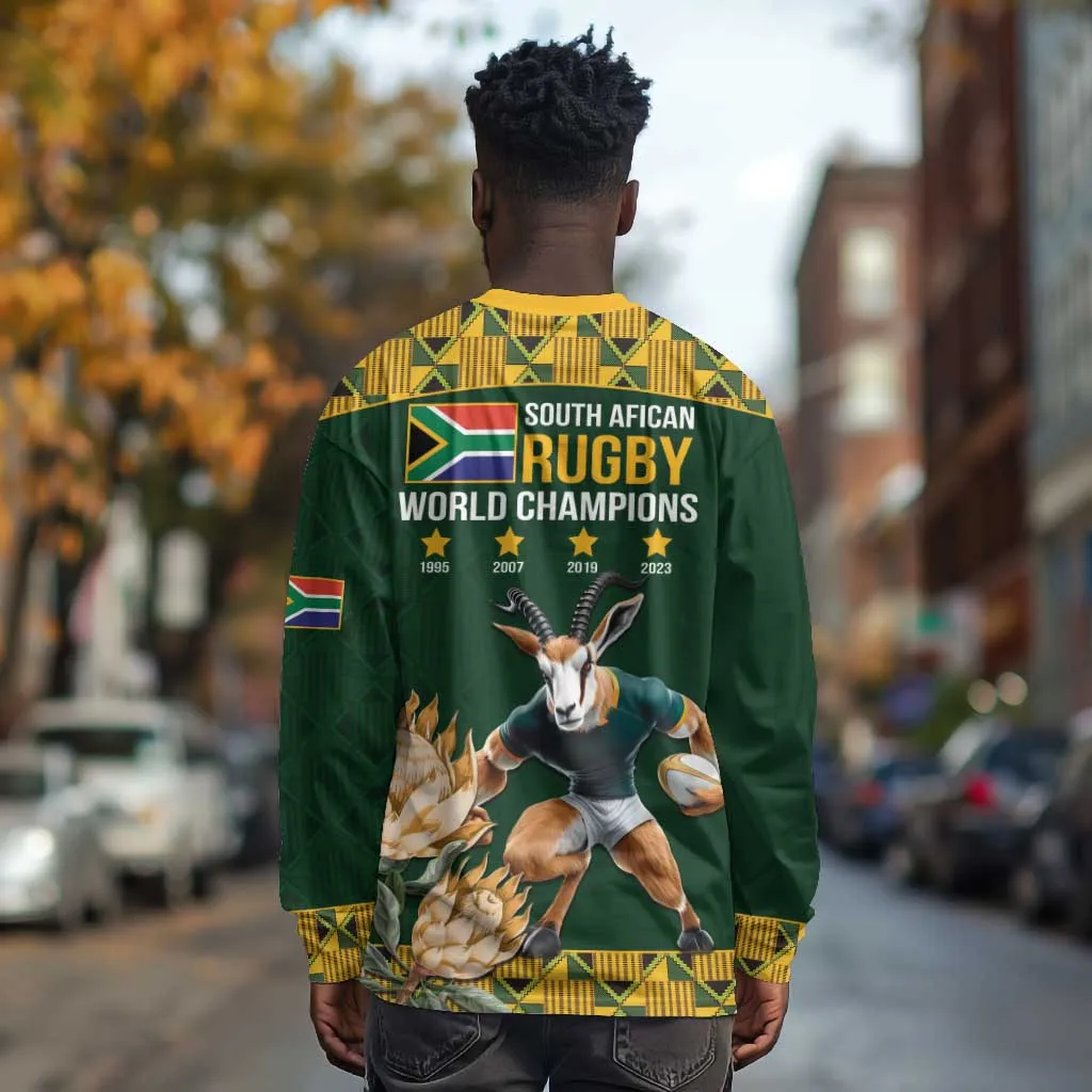 South Africa Rugby History World Champions Long Sleeve Shirt Springboks Make History LT9
