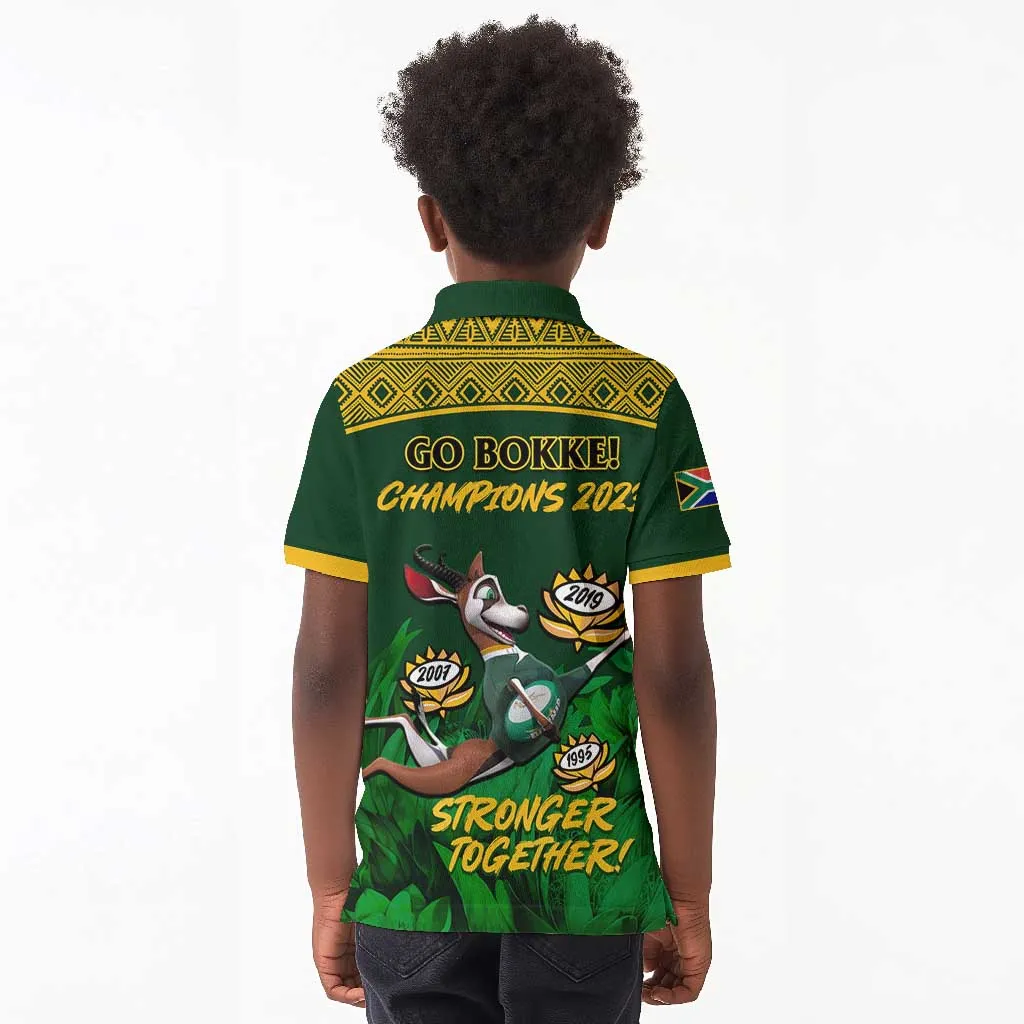 South Africa Rugby Kid Polo Shirt Go Bokke World Cup Champions History LT14