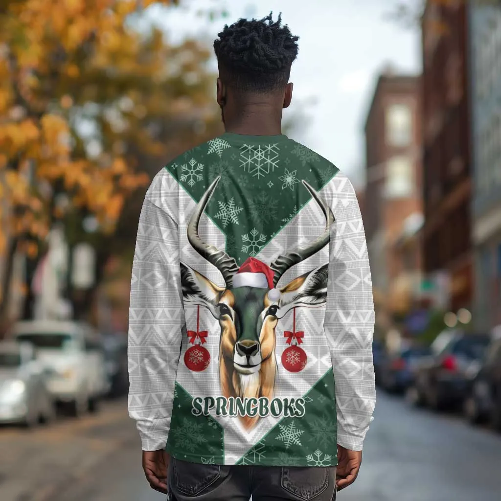 South Africa Springboks Christmas Long Sleeve Shirt Bokke Santa - Geseende Kersfees LT14