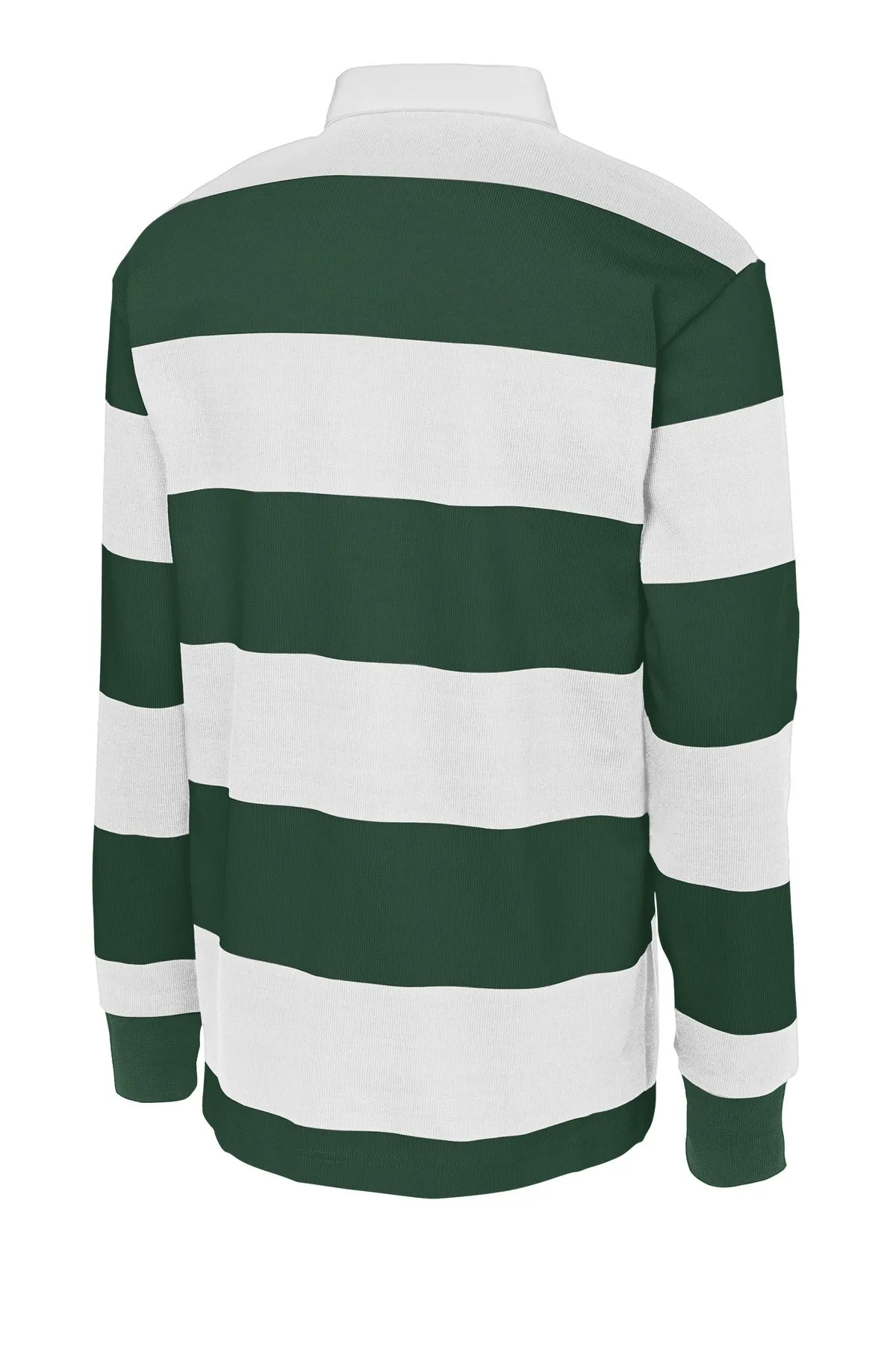 Sport-Tek Classic Long Sleeve Rugby Polo. ST301 Forest Green/ White