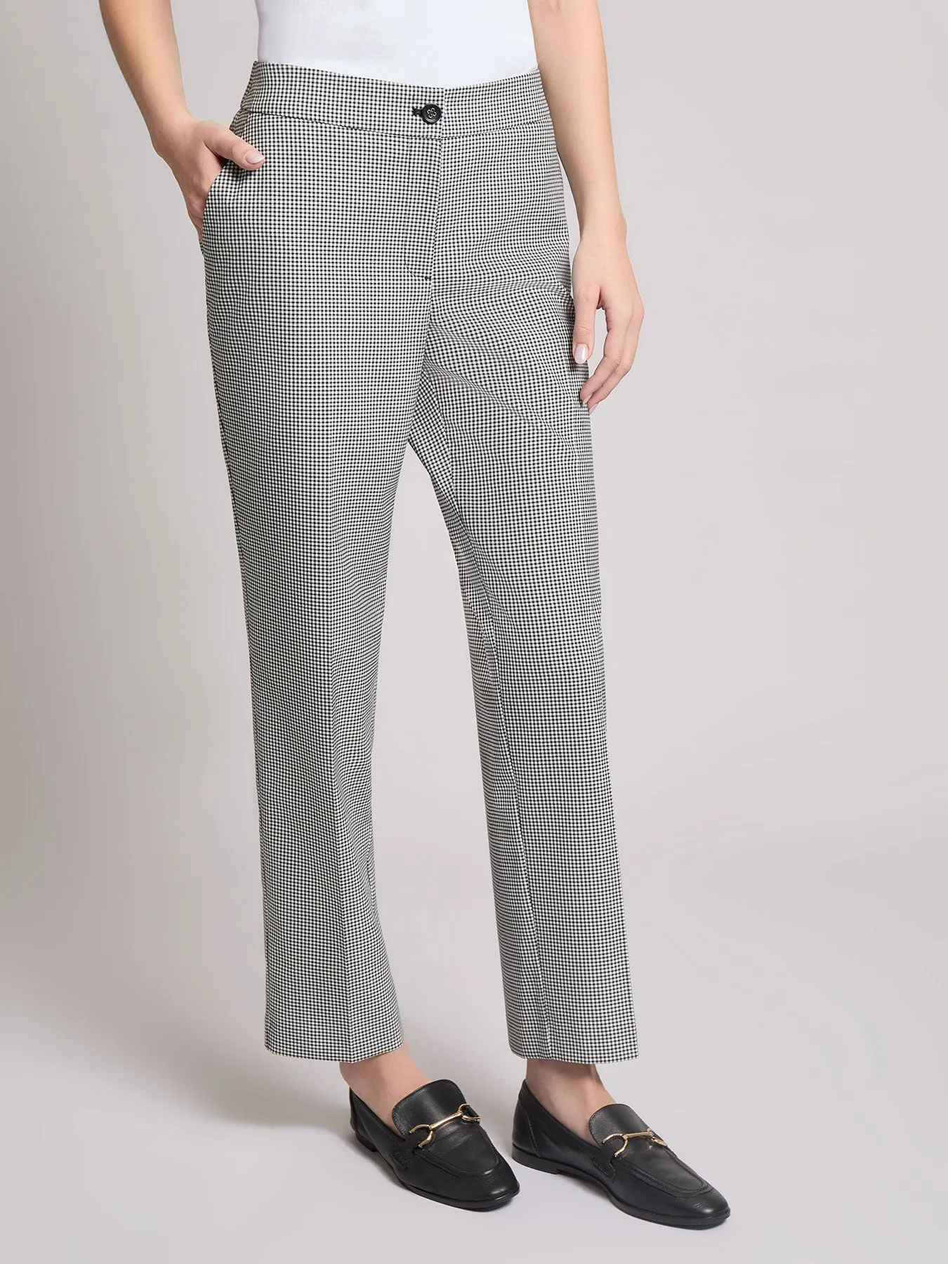 Straight Leg Elastic Back Pant, Gingham