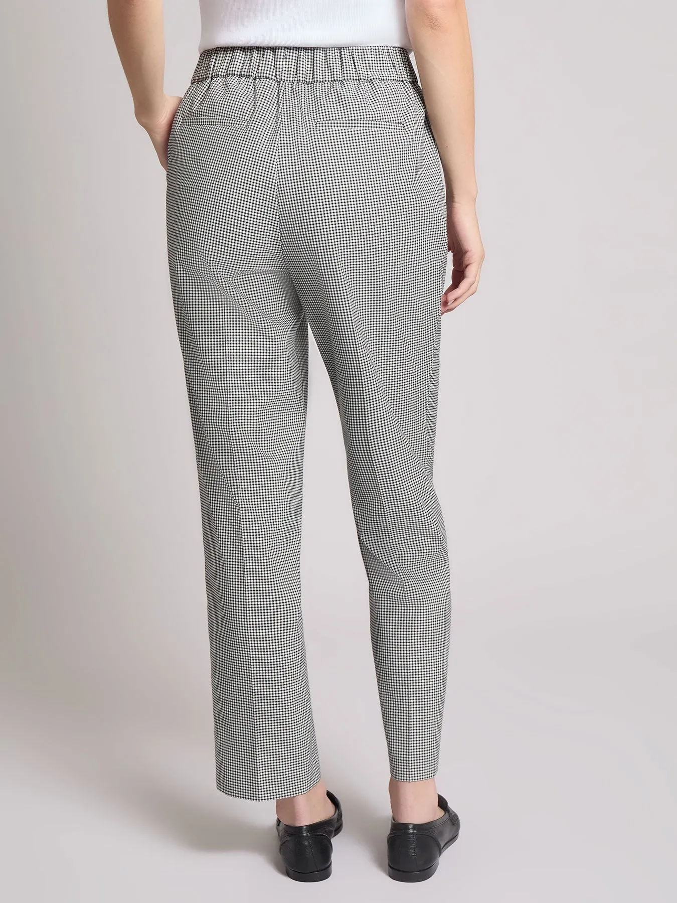 Straight Leg Elastic Back Pant, Gingham