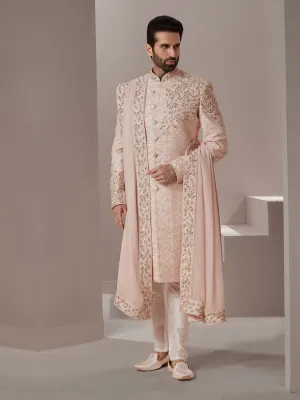 Stunning Pink Sherwani with Floral Detailing and Chevron