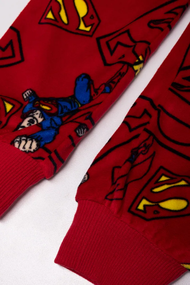 Superman Long Sleeve Fleece Pyjamas Red