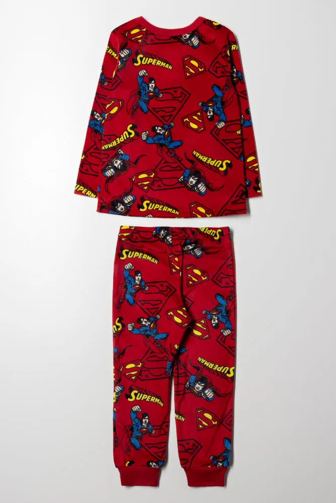 Superman Long Sleeve Fleece Pyjamas Red