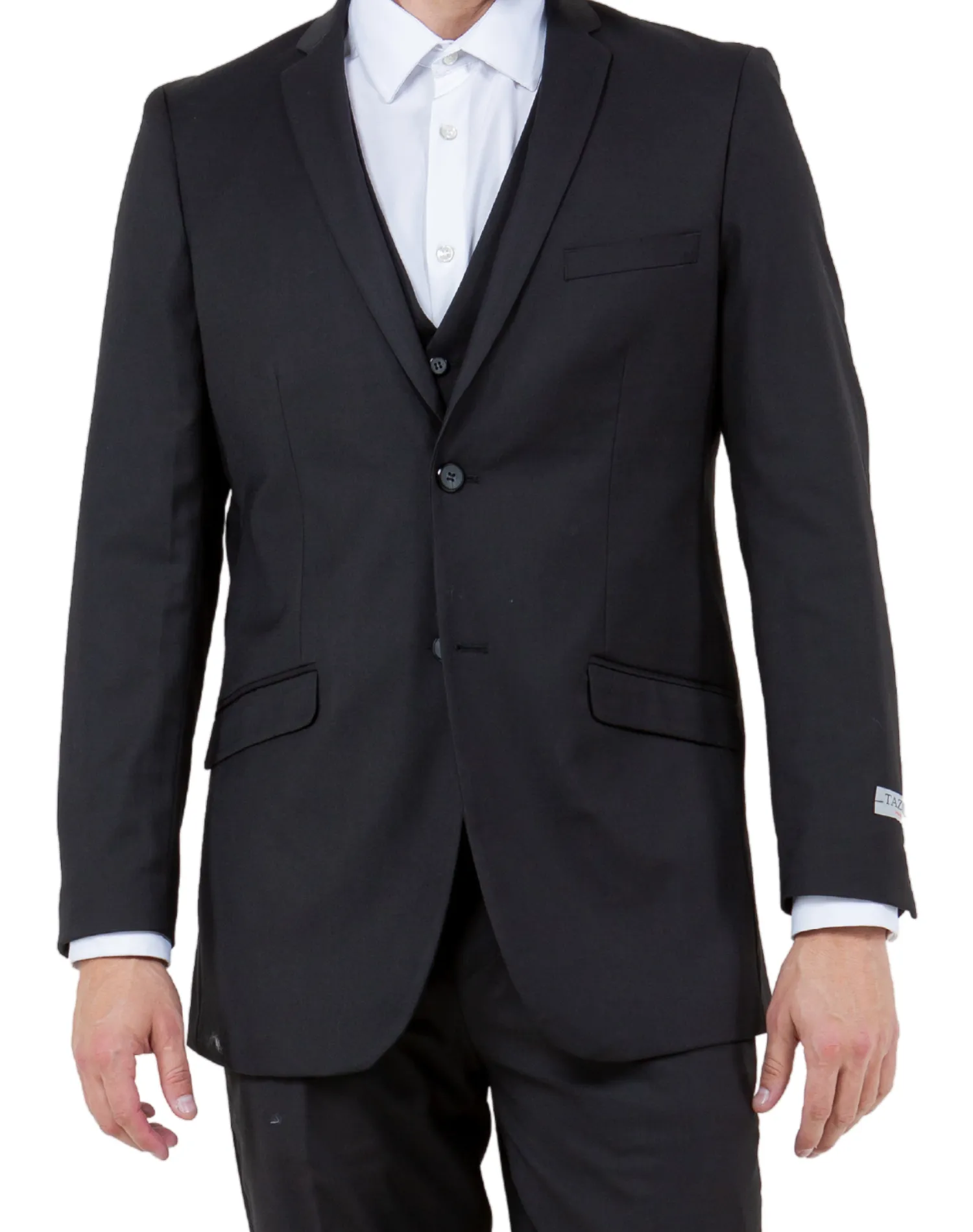 Tazzio Solid Slim Fit Vested Suit - Black