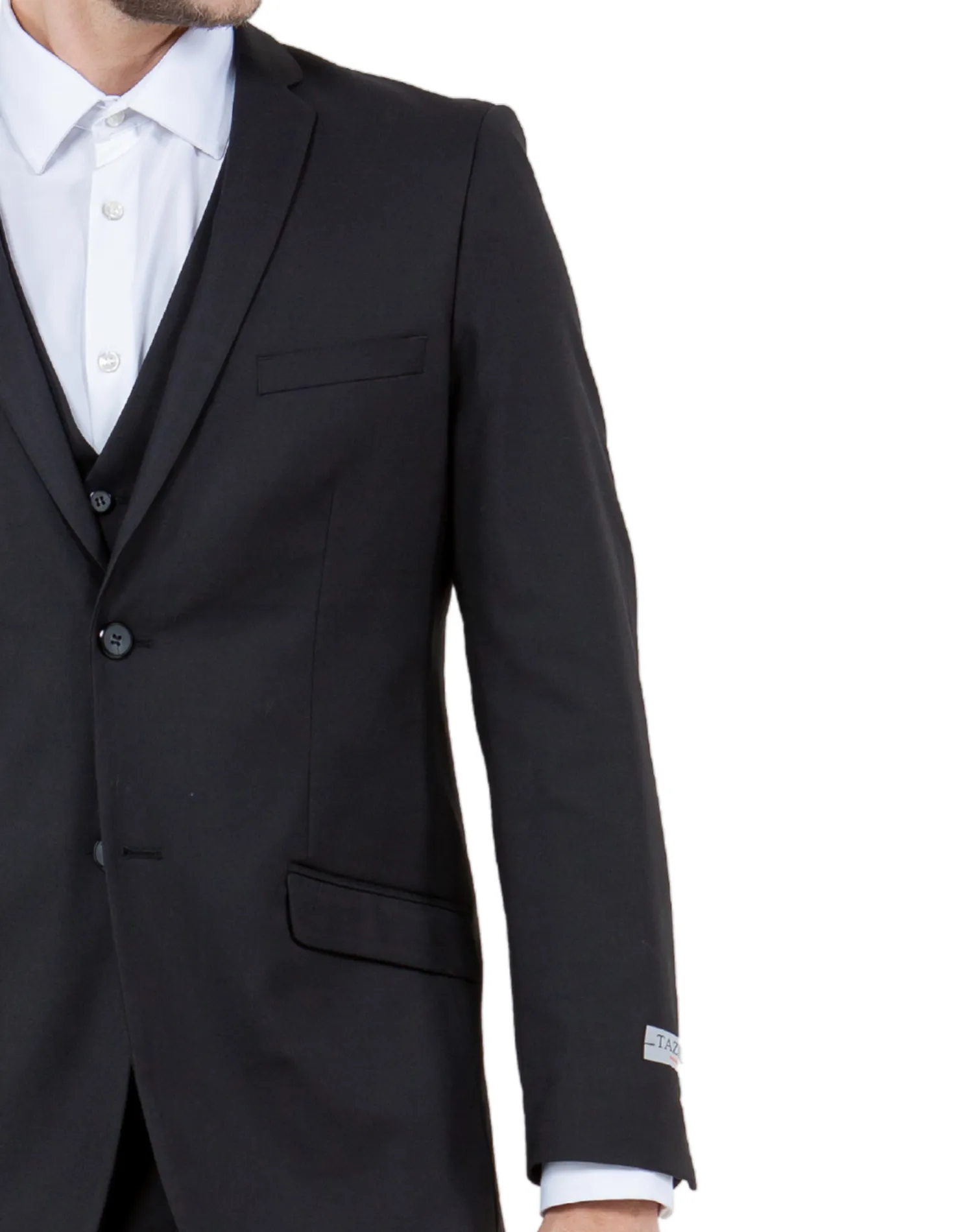 Tazzio Solid Slim Fit Vested Suit - Black