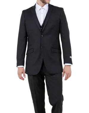 Tazzio Solid Slim Fit Vested Suit - Black