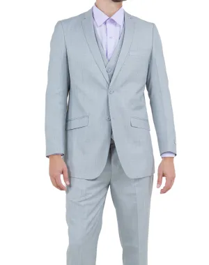 Tazzio Solid Textured Slim Fit Vested Suit - Light Gray