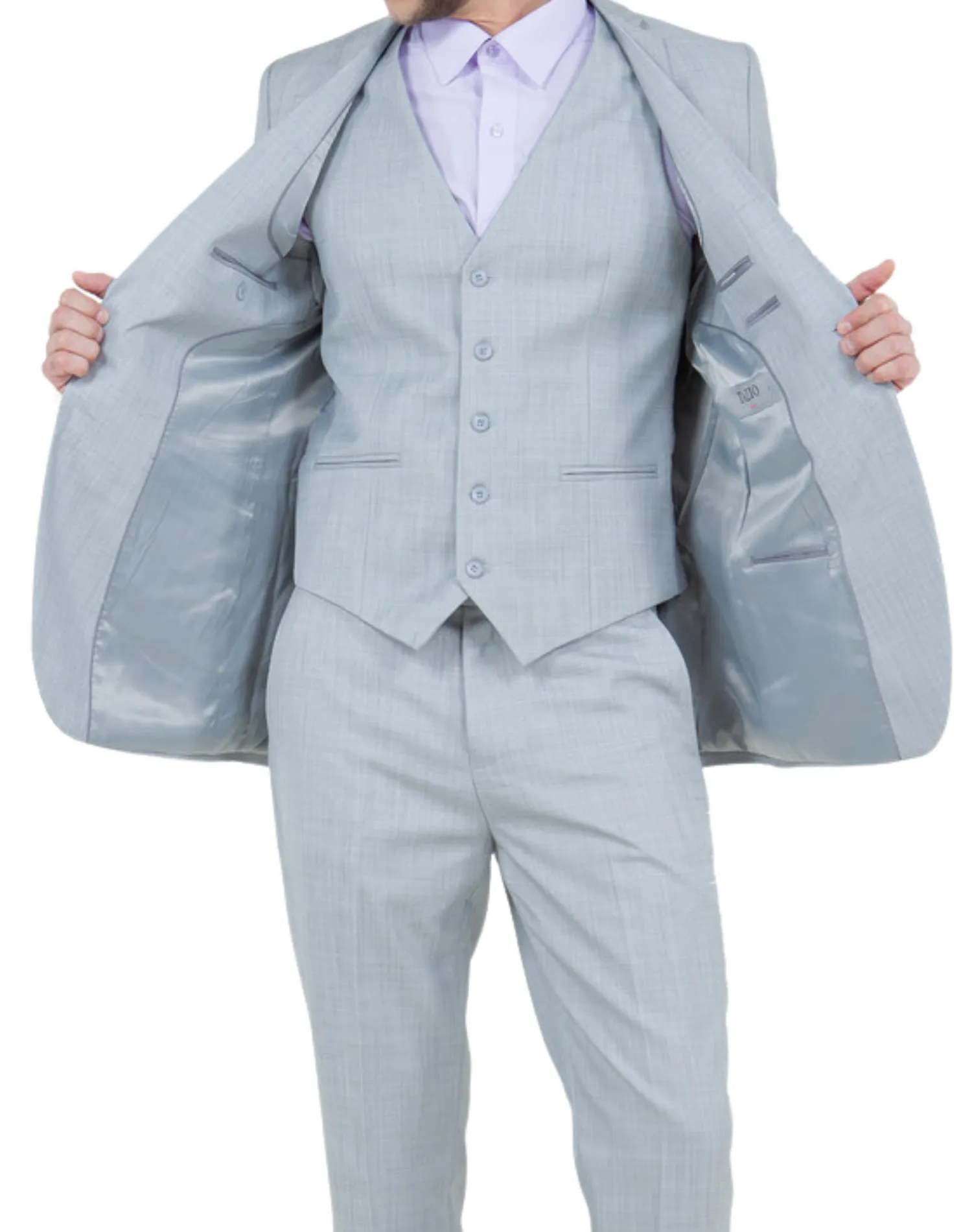Tazzio Solid Textured Slim Fit Vested Suit - Light Gray