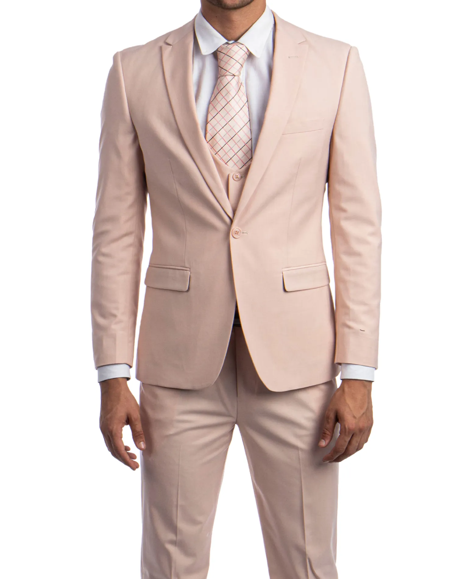 Tazzio Solid Ultra Slim Fit Vested Suit - Blush