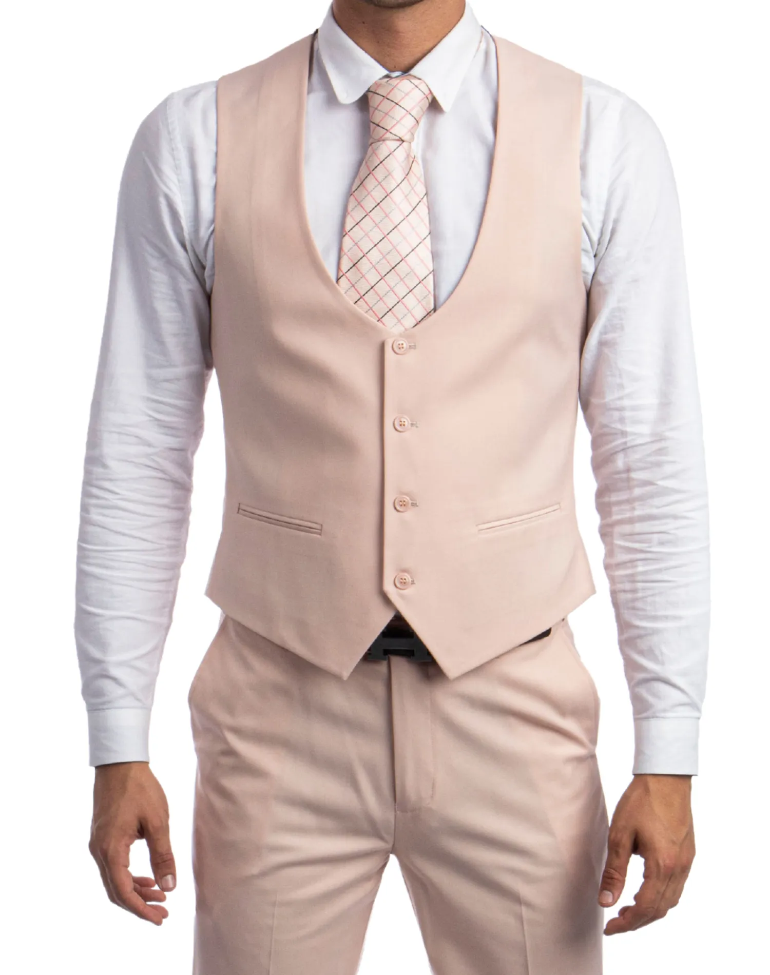 Tazzio Solid Ultra Slim Fit Vested Suit - Blush