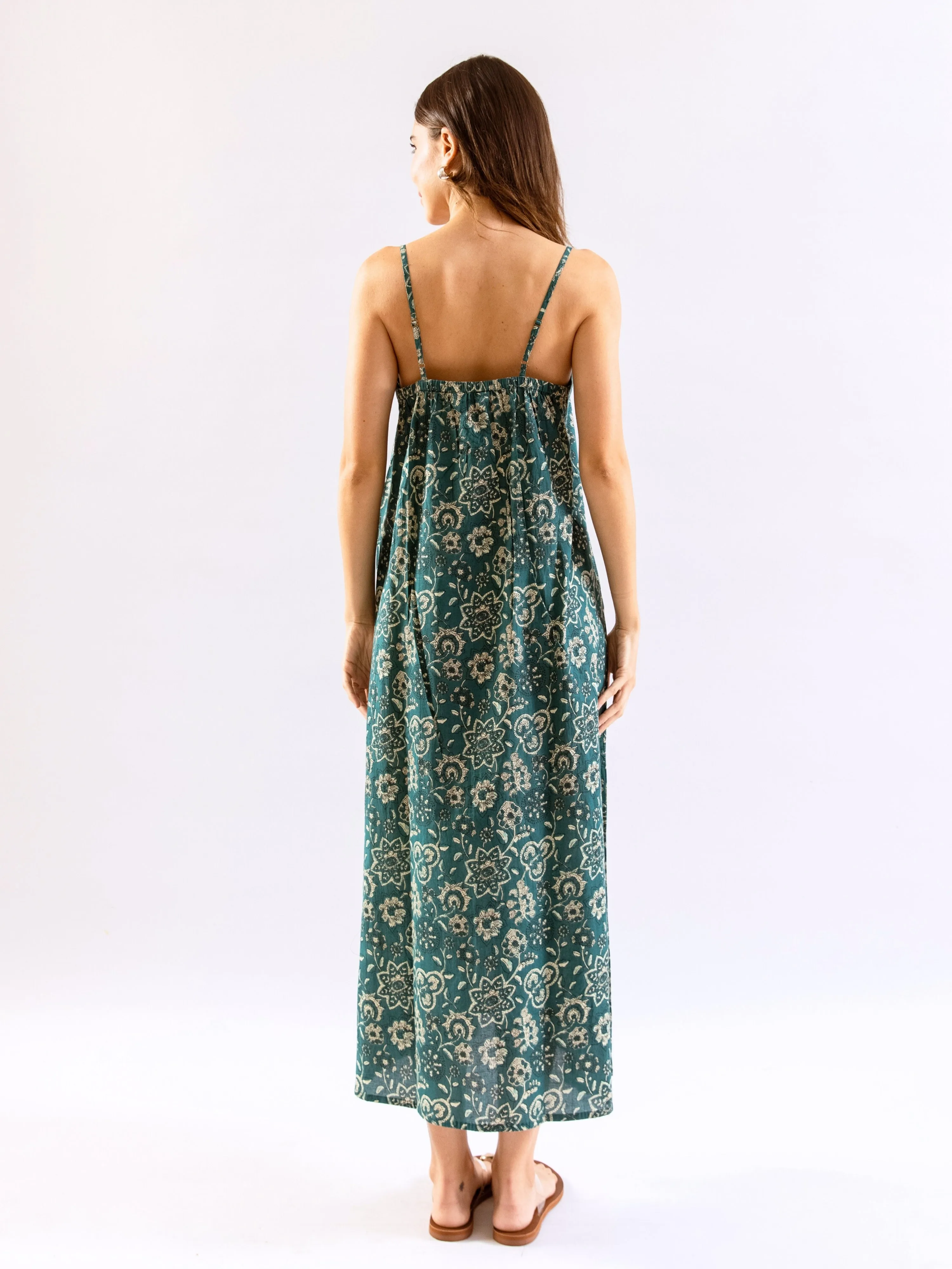 Teal Breezy Boho Pure Cotton V neck Sleepwear Robe Set