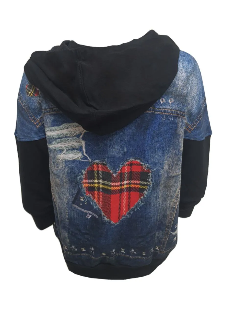 TEREZ Girl's Multicolored Plaid Hearts Hoodie #366017742 Medium NWT