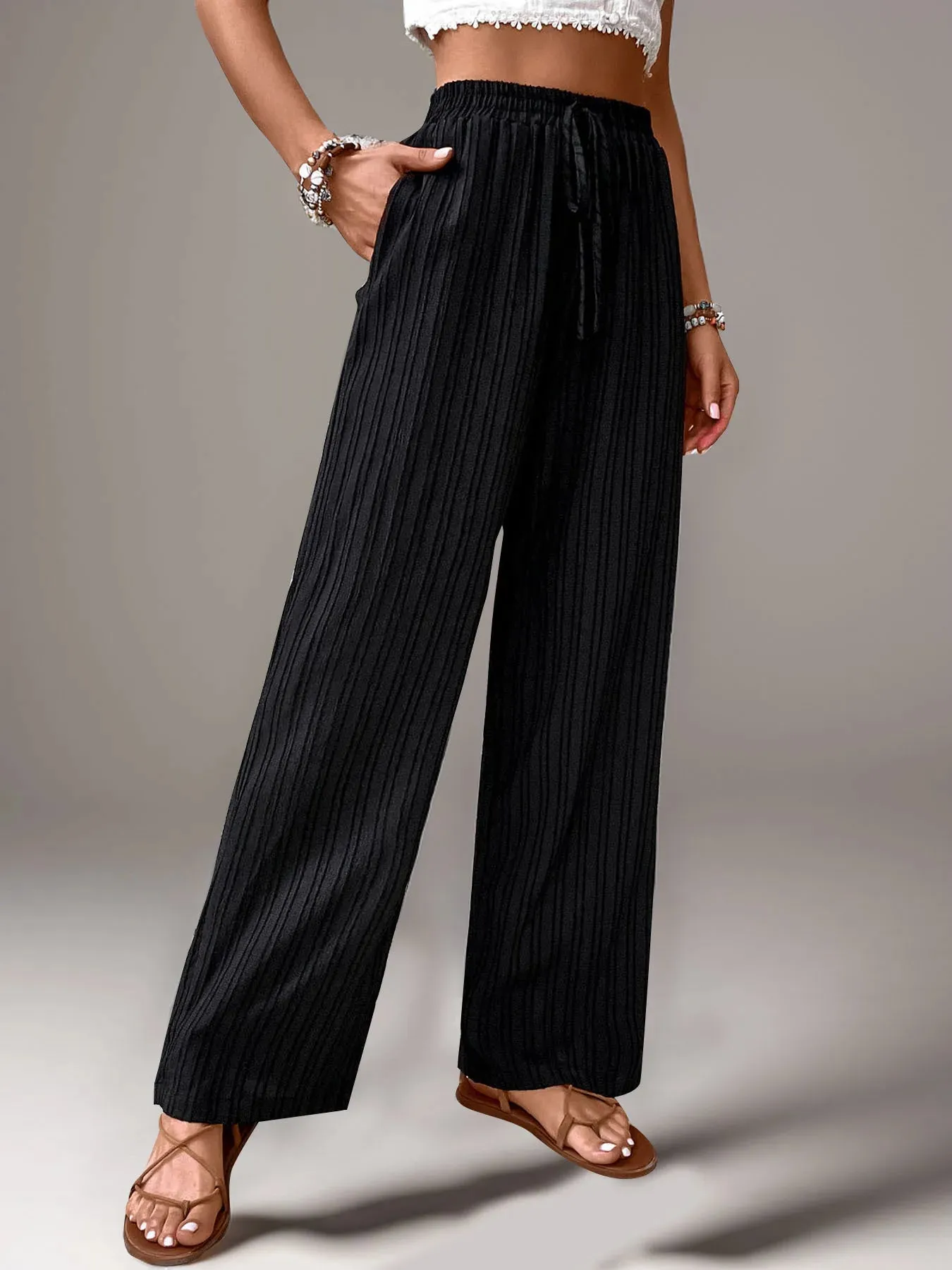 Textured Straight-Leg Casual Pants