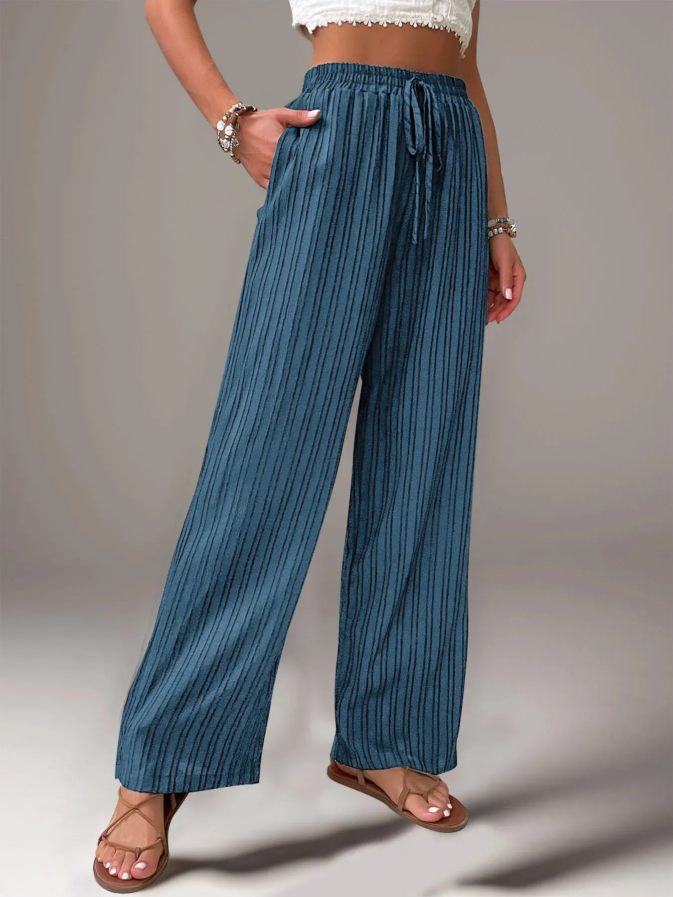 Textured Straight-Leg Casual Pants