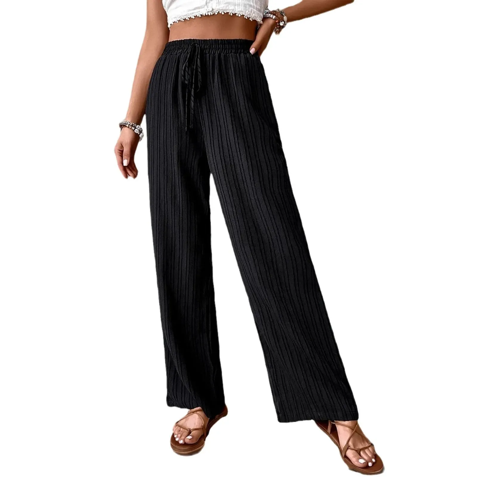 Textured Straight-Leg Casual Pants