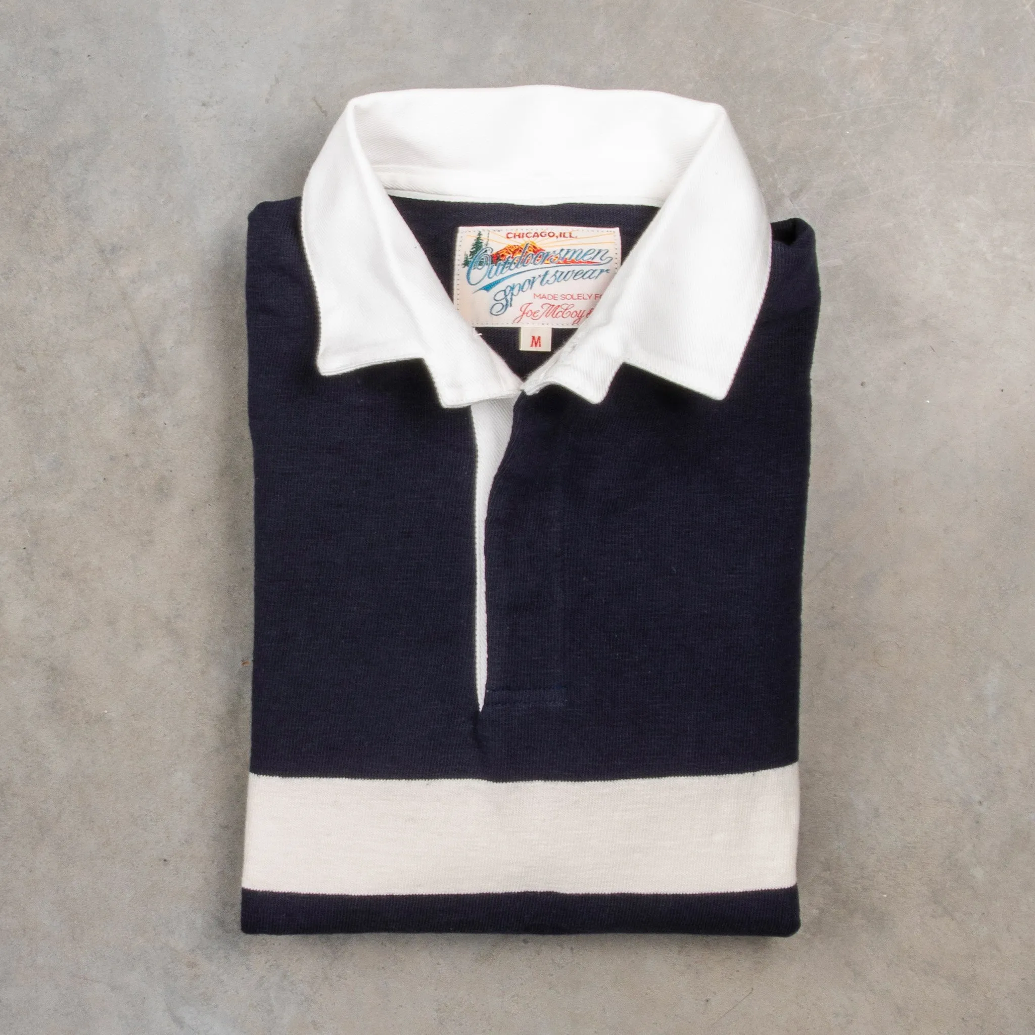The Real McCoy's Climber's Striped Rugby Shirt Navy - Ecru