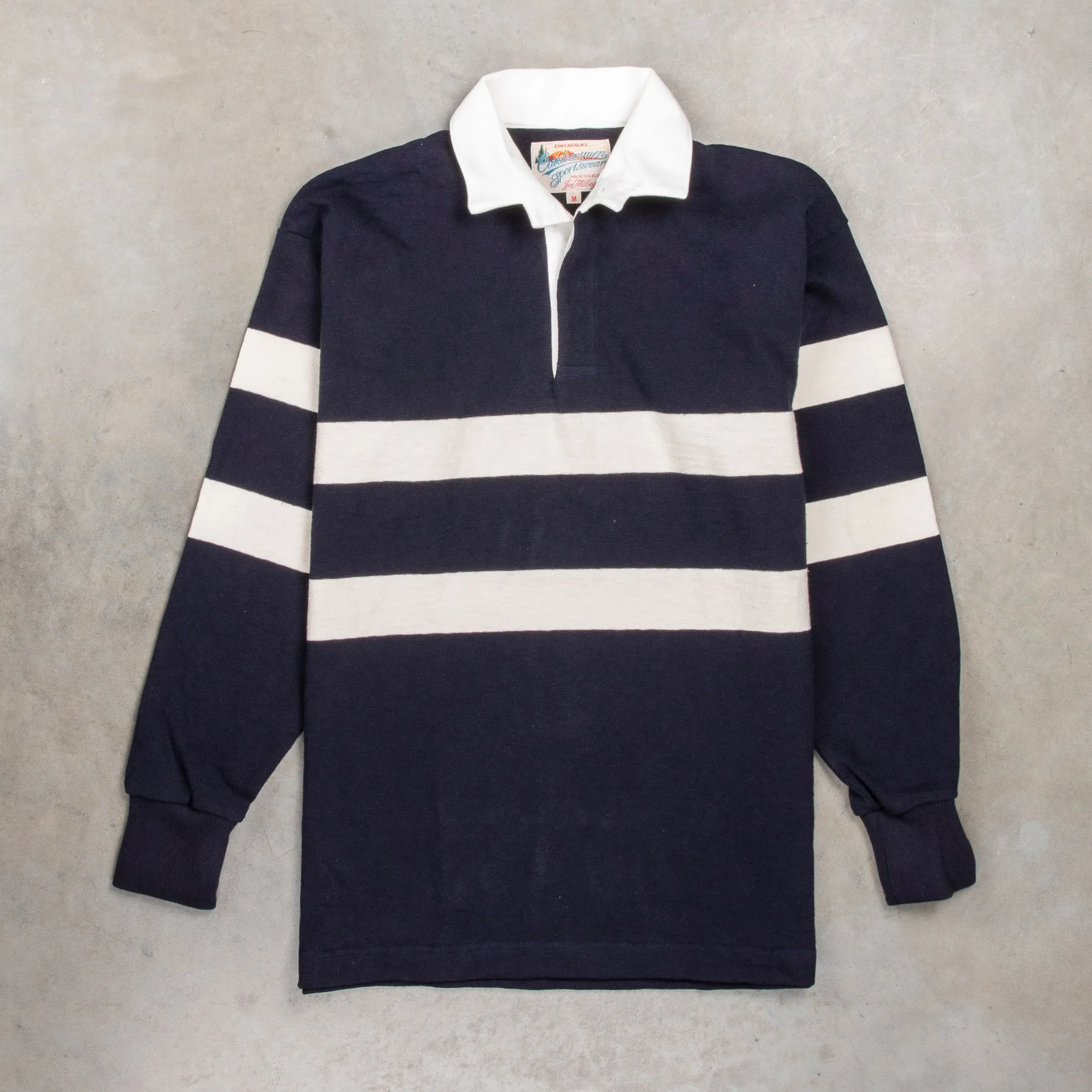 The Real McCoy's Climber's Striped Rugby Shirt Navy - Ecru