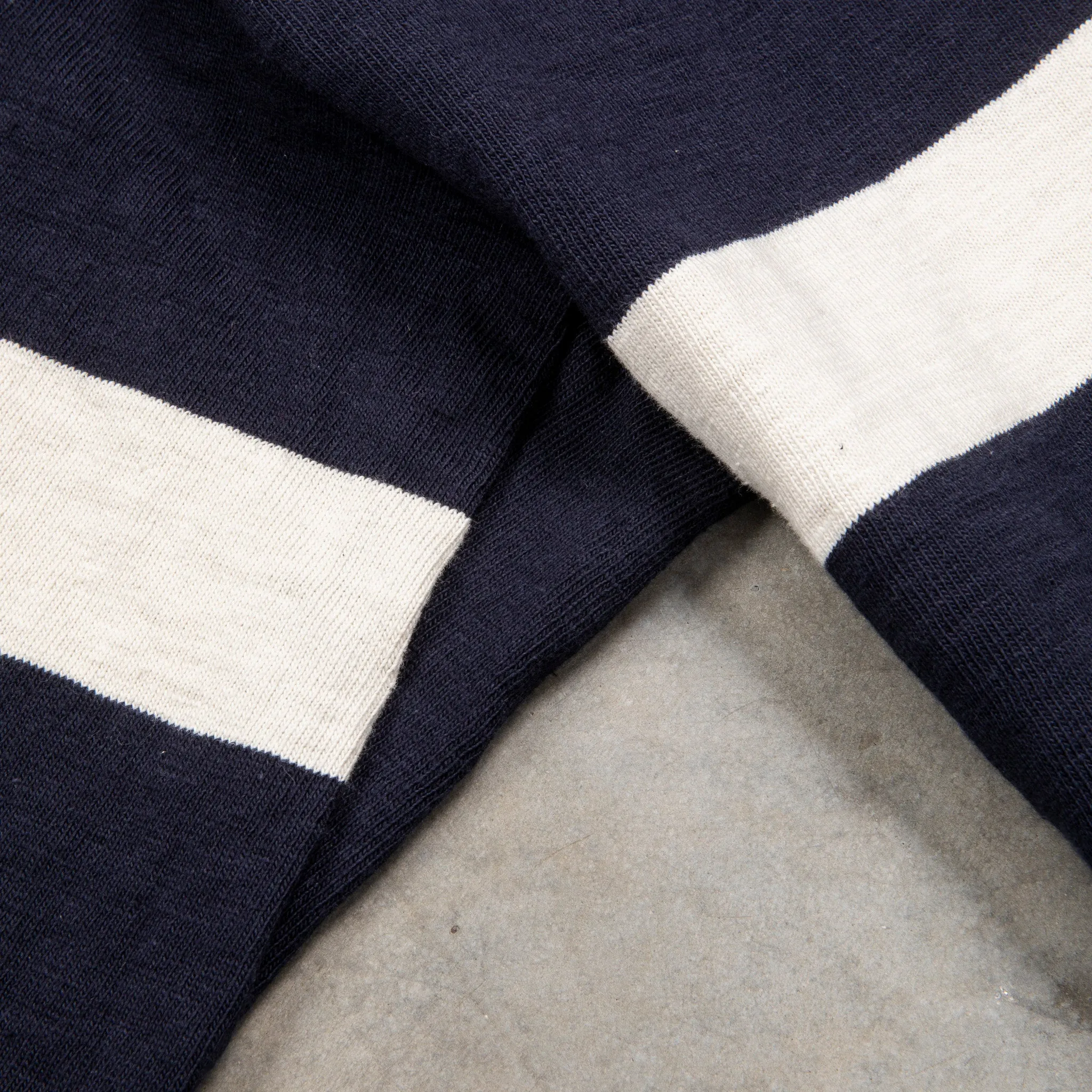 The Real McCoy's Climber's Striped Rugby Shirt Navy - Ecru