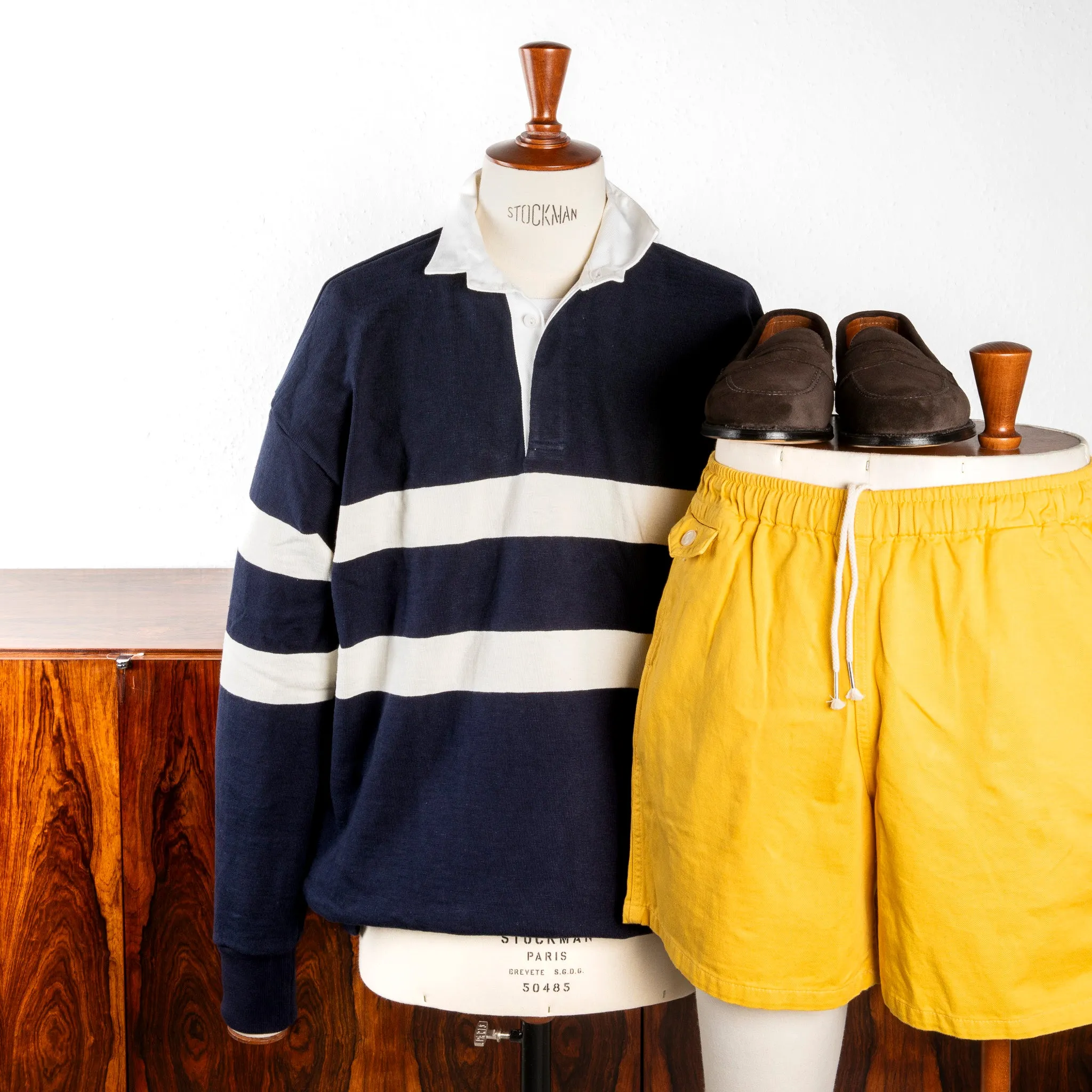 The Real McCoy's Climber's Striped Rugby Shirt Navy - Ecru