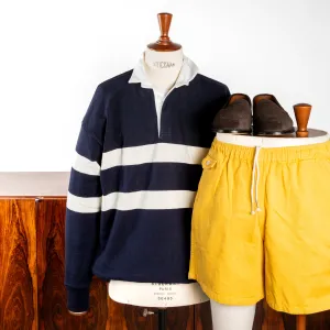The Real McCoy's Climber's Striped Rugby Shirt Navy - Ecru