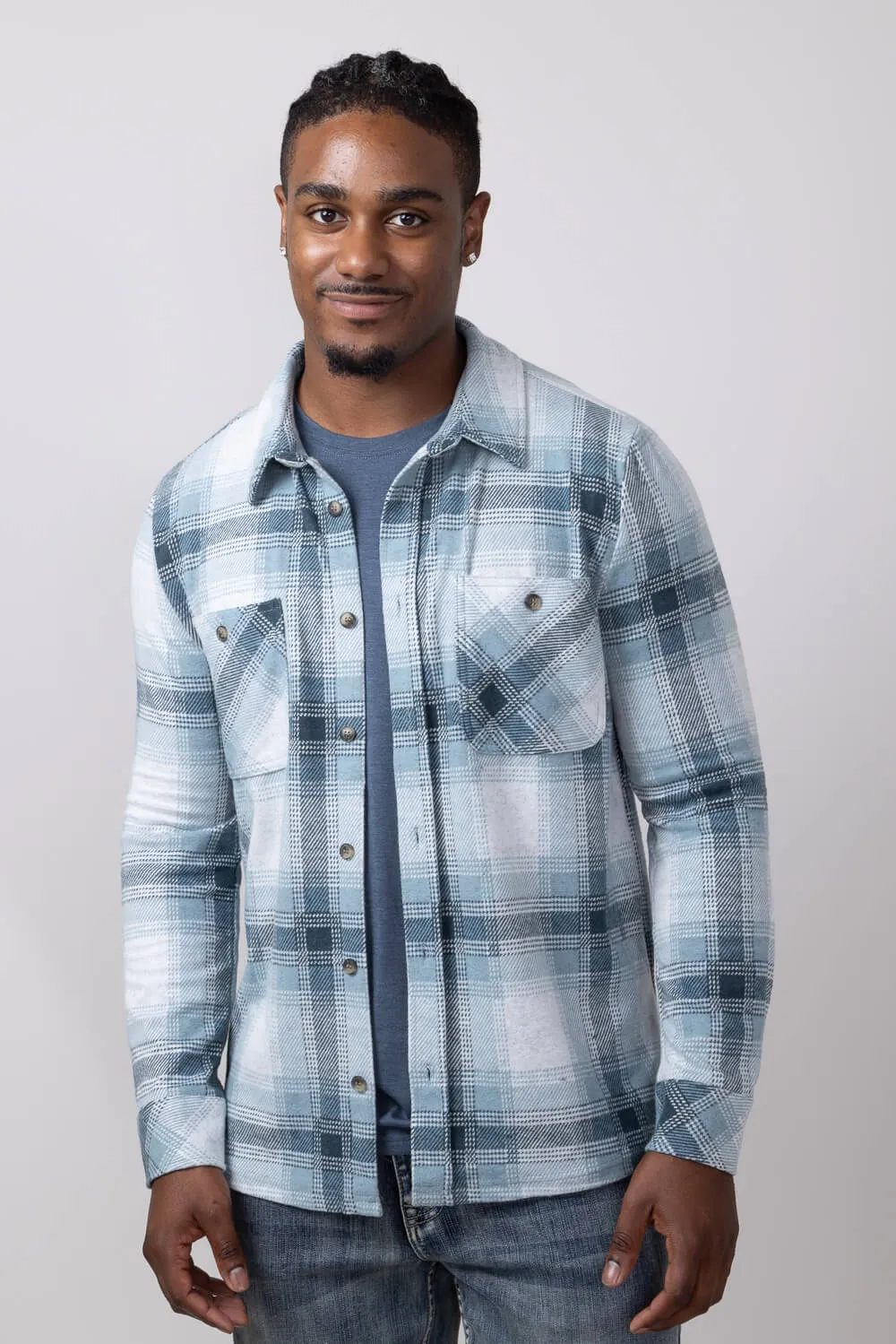 Thread & Supply Clark Shirt for Men in Cream Teal Plaid | T3184PVXTM-CREAM TEAL PLAID