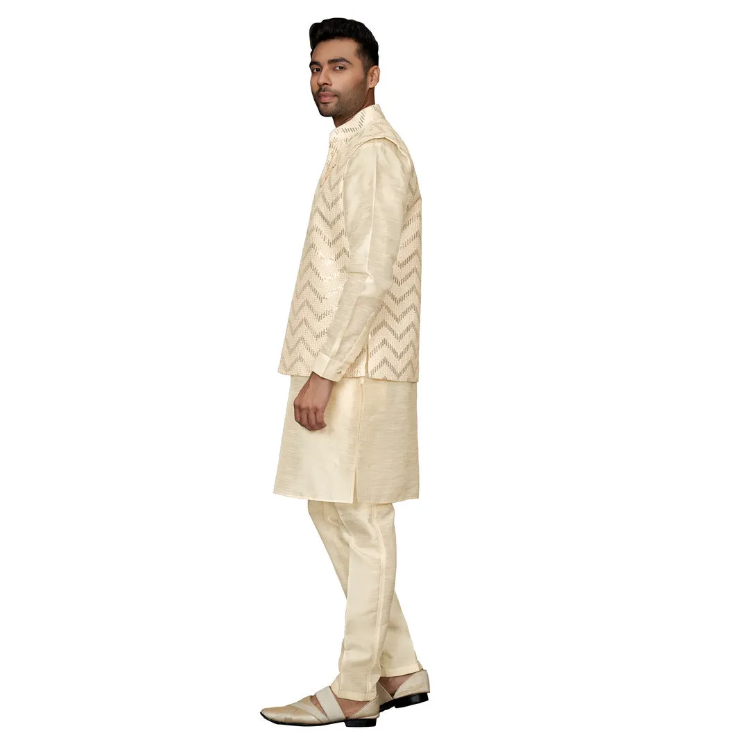 Trendy Cream Silk Waistcoat Set