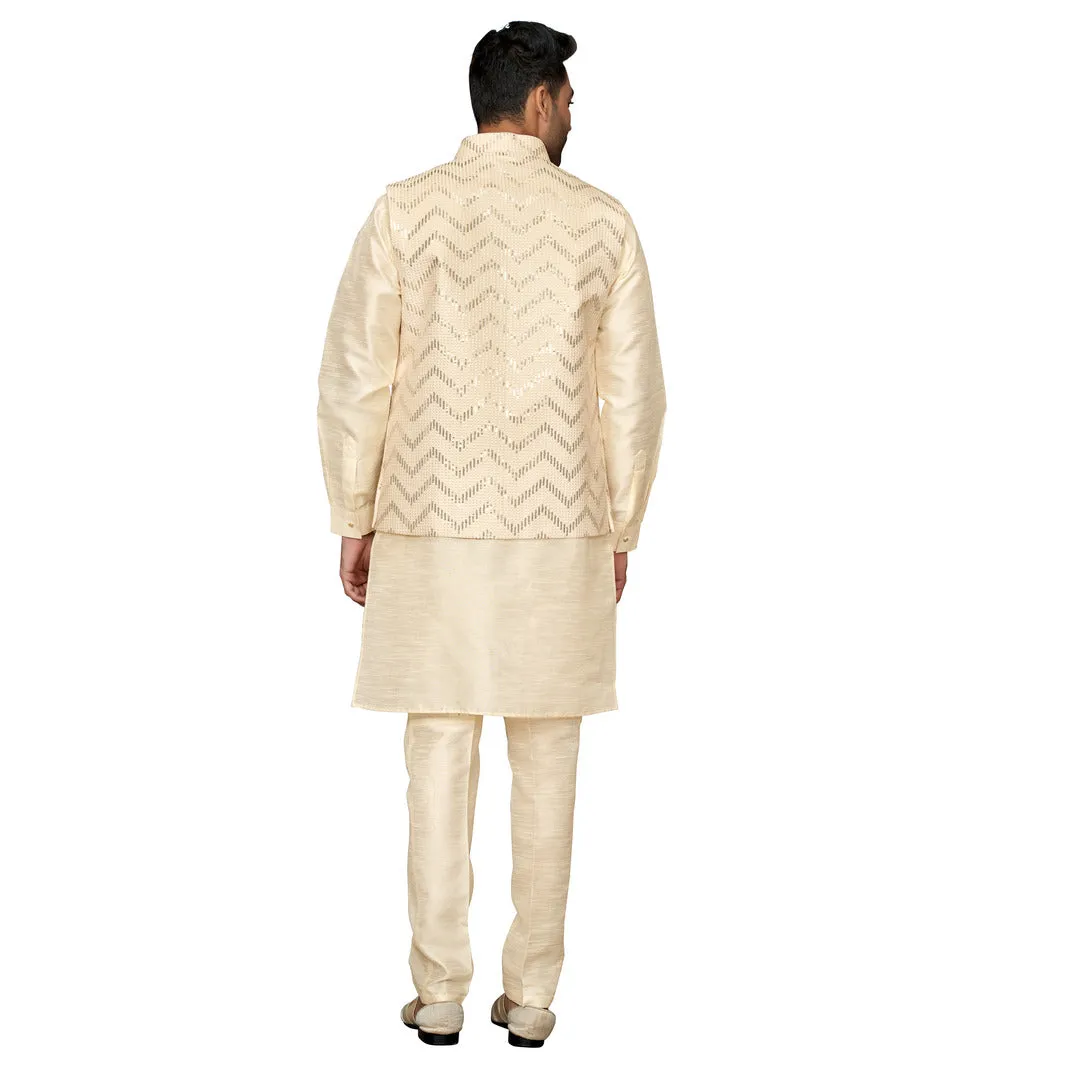 Trendy Cream Silk Waistcoat Set
